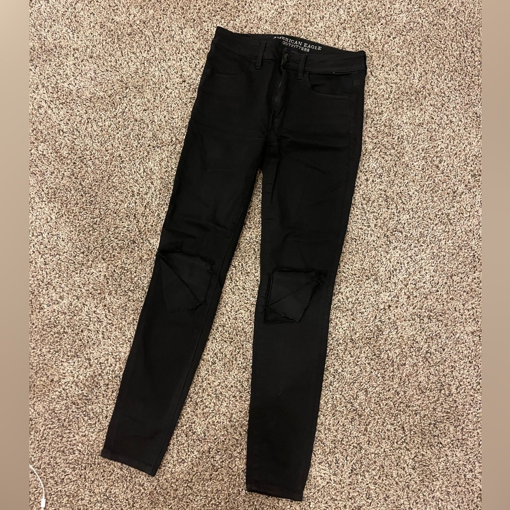 American Eagle Outfitters high rise ripped knee black jeggings